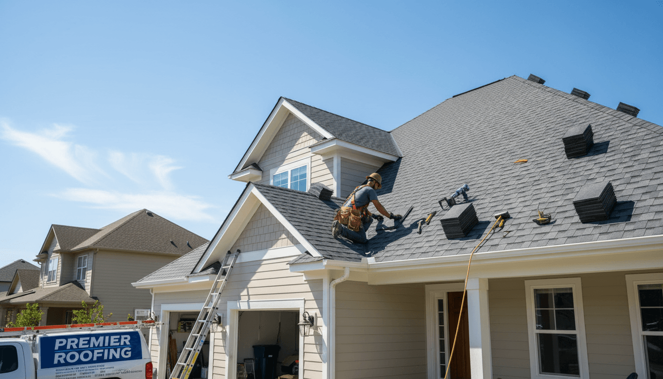 Roofer installing new tiles on a residential roof