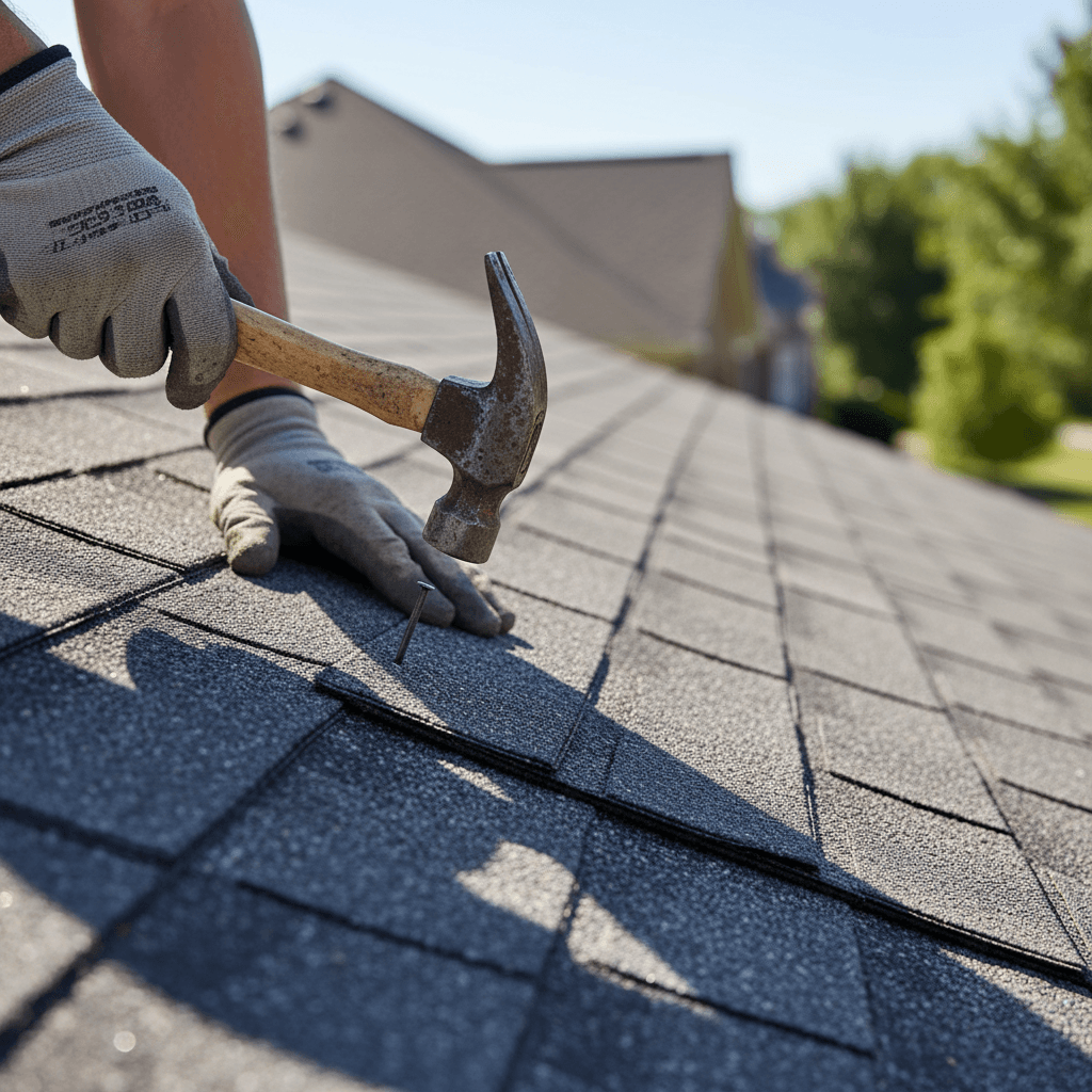 Roofing contractor working on a house roof