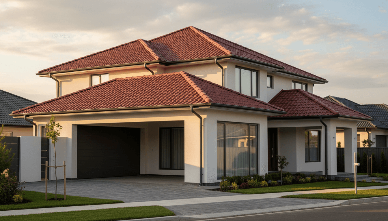 Finished pitched roof installation with red tiles and new dry ridge system